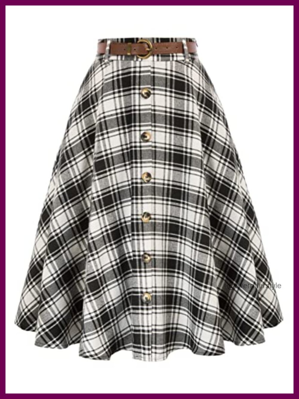 A-Line Pleated Midi Skirt with Pockets & Belt, High Waisted, Cotton Blend